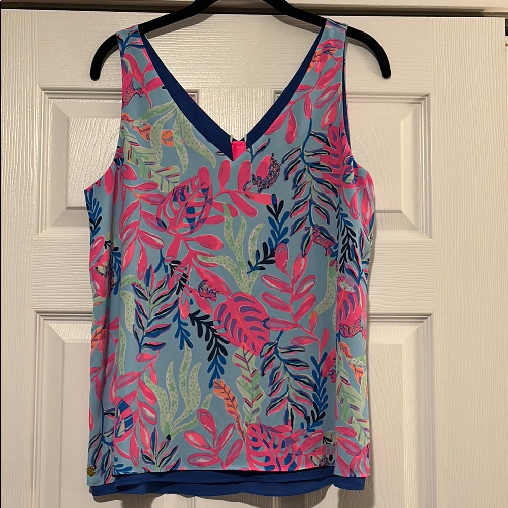 🌴Lilly Pulitzer Tropical Print Reversible Tank Top - Blue & Pink Small 🩷💙💚